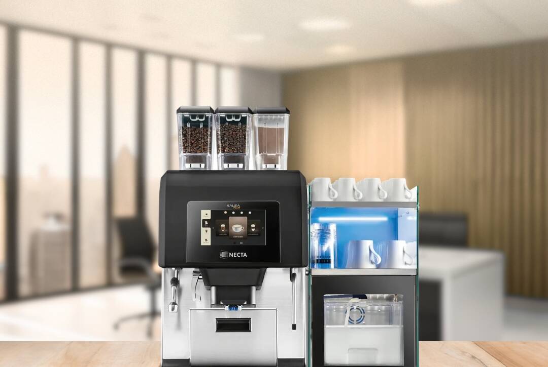 Automatic office coffee machine installed in a corporate pantry in India