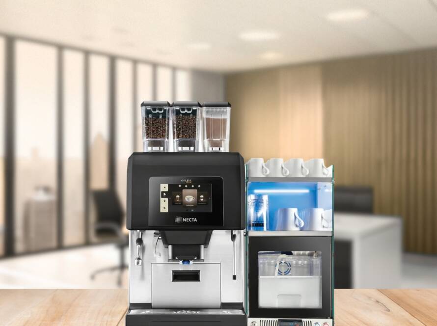 Automatic office coffee machine installed in a corporate pantry in India